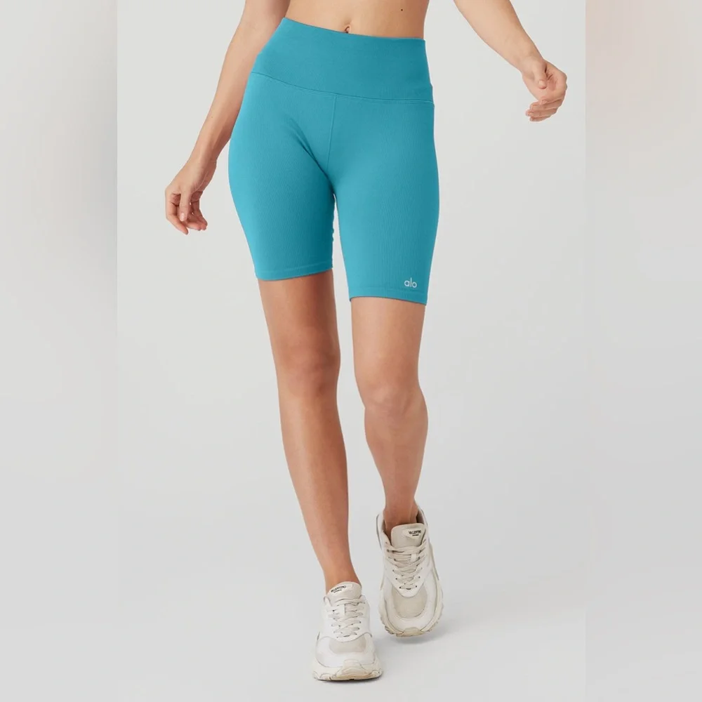 Alo Yoga✨High Waist Biker Short 7” Airsoft✨Blue Splash✨LIKE NEW✨Size small - Picture 4 of 11